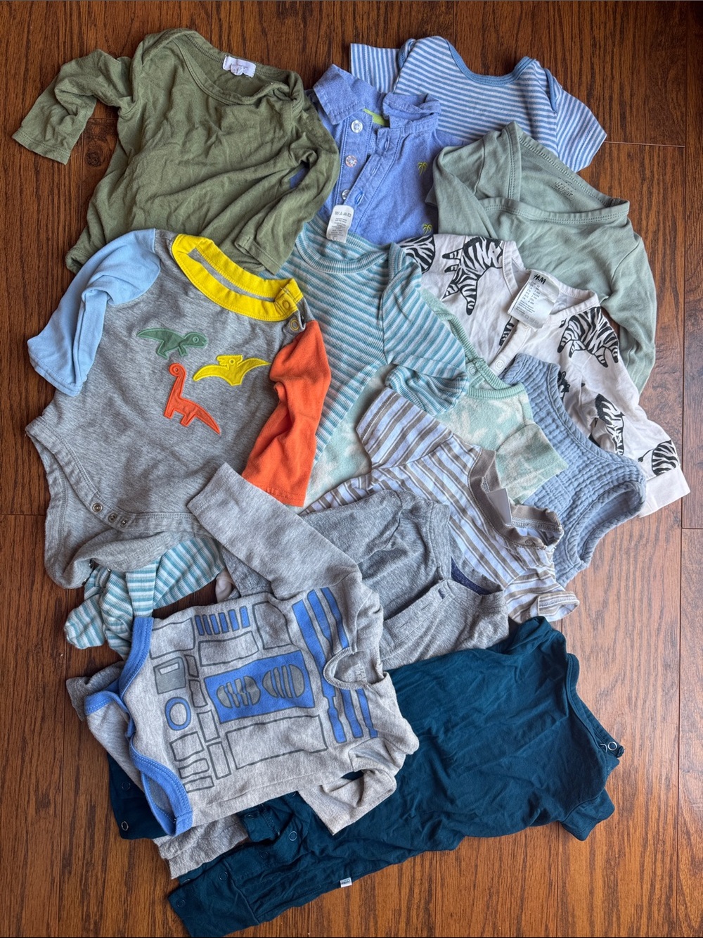 0-3 months Baby Boy Onesie Bundle in Greens, Blues & Gray